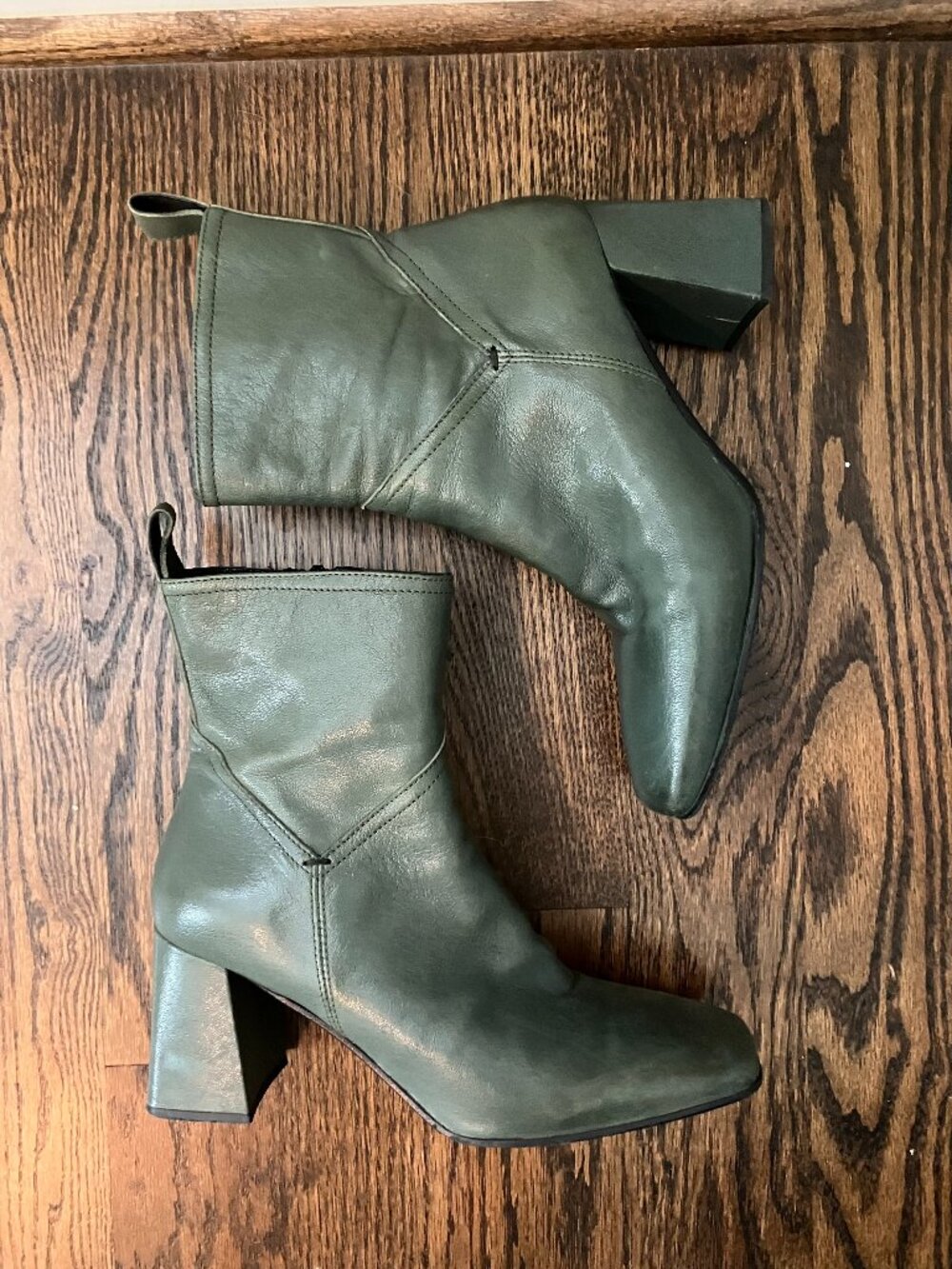 Napoleoni Green Leather Square Toe Heeled Boots, size 40